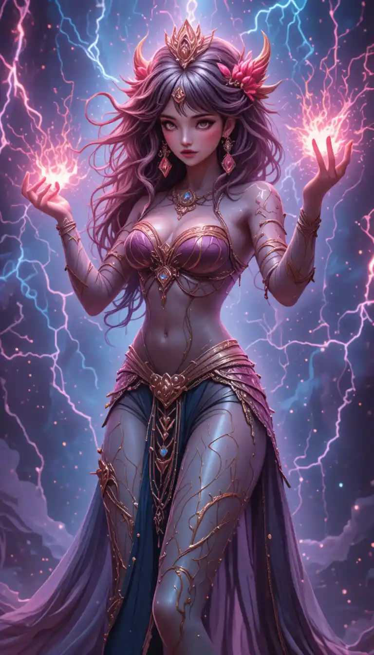 Dark magic warrior woman in a low angle battle pose
