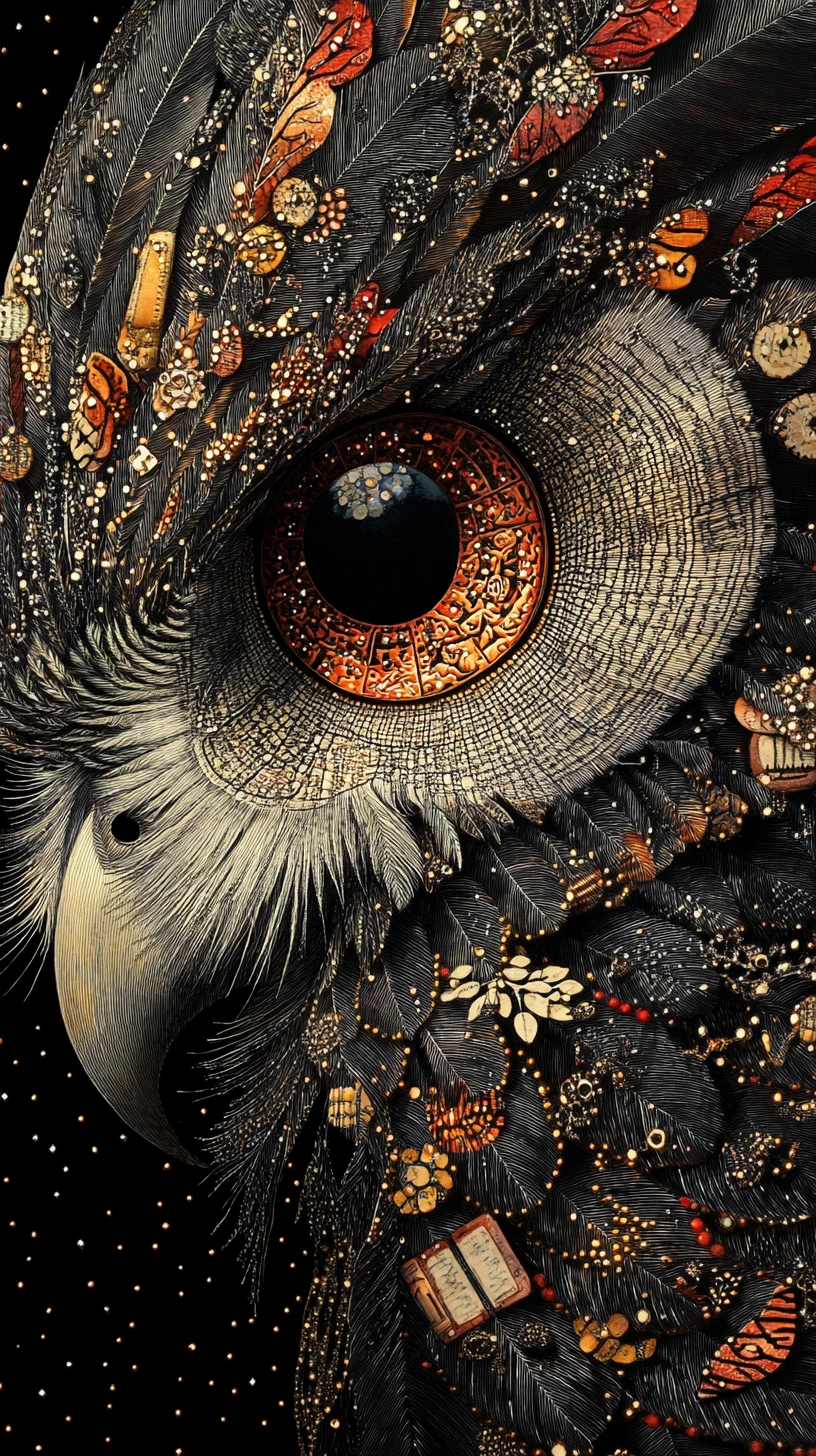 Owl Emerging From Darkness With Libraries In Its Feathers