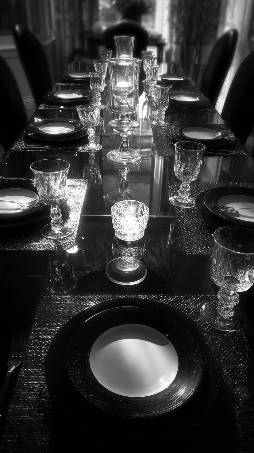 Luxurious aerial view of an elegant tabletop dining scene