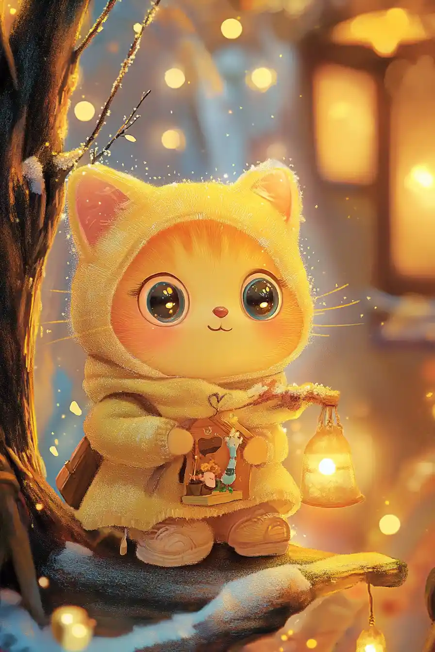 Whimsical anime character in pastel childrens storybook style