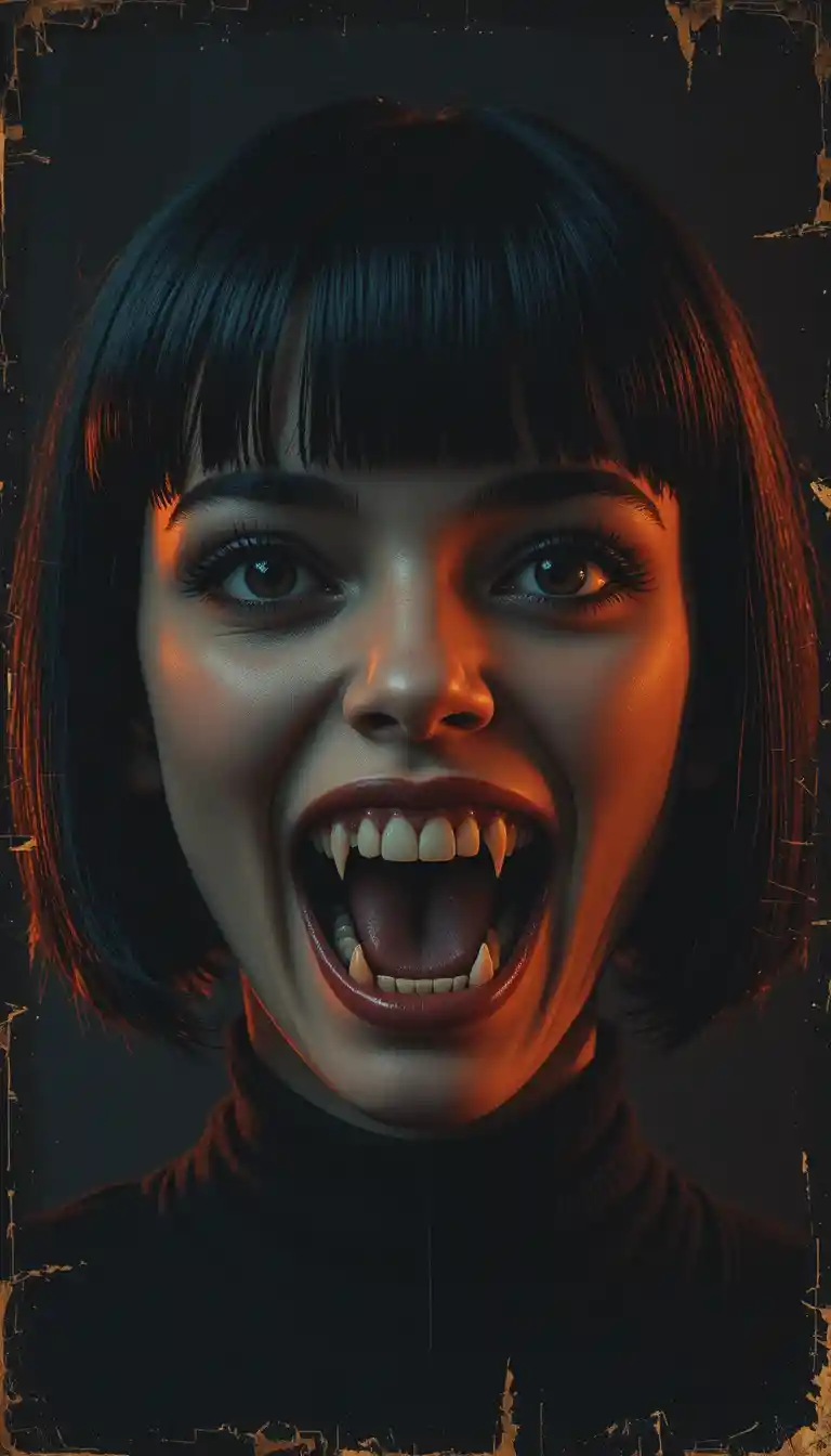 Surreal close up portrait of a woman with monstrous mouth