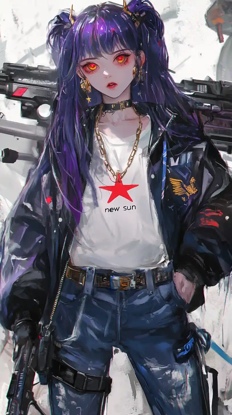 Punk anime girl with bat in futuristic wasteland