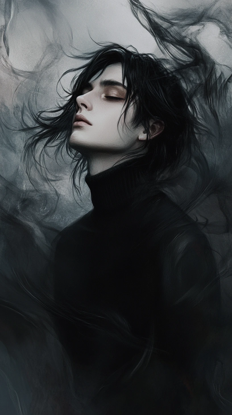 Melancholic profile of a young woman in swirling shadow