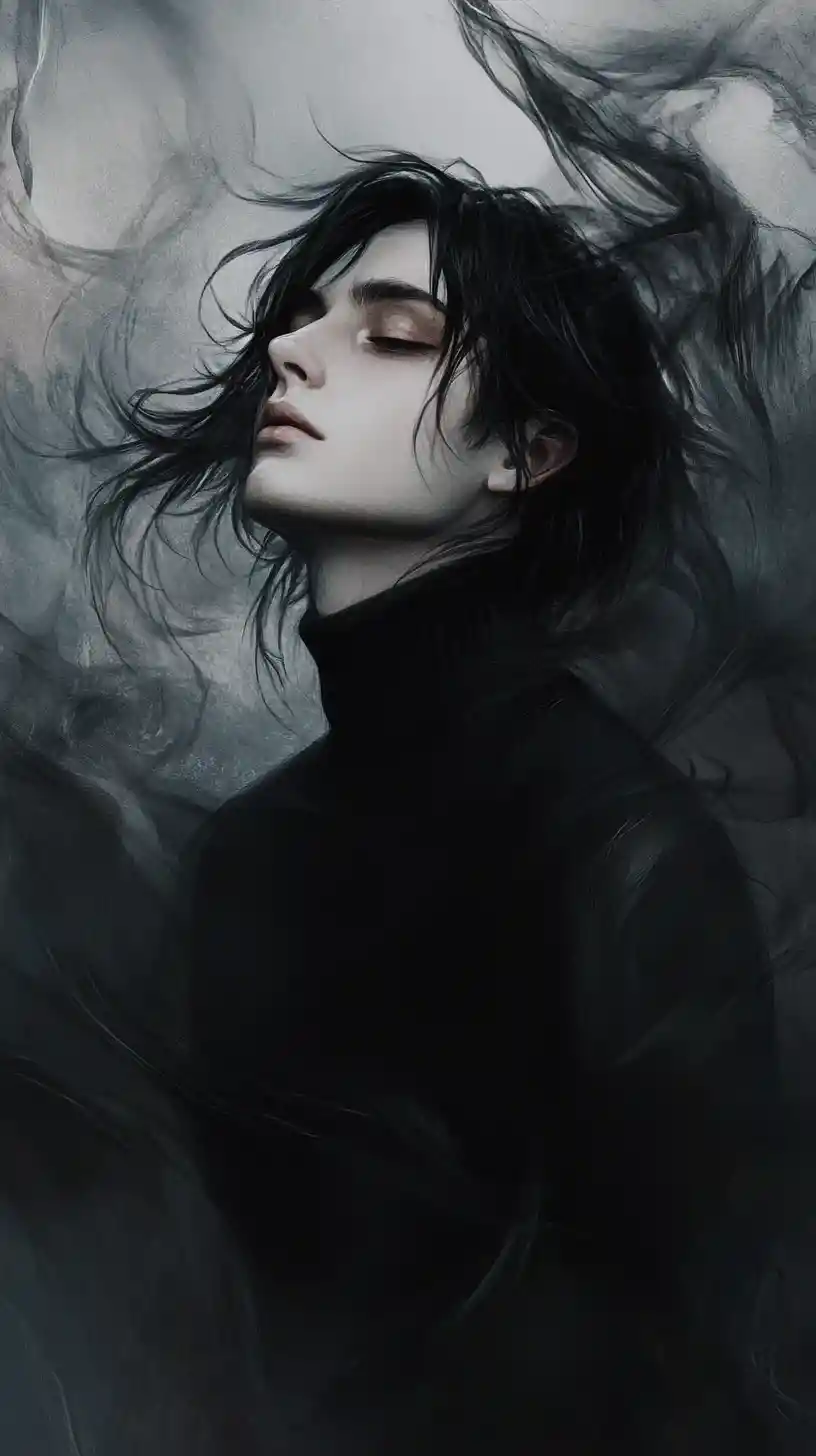 Melancholic profile of a young woman in swirling shadow