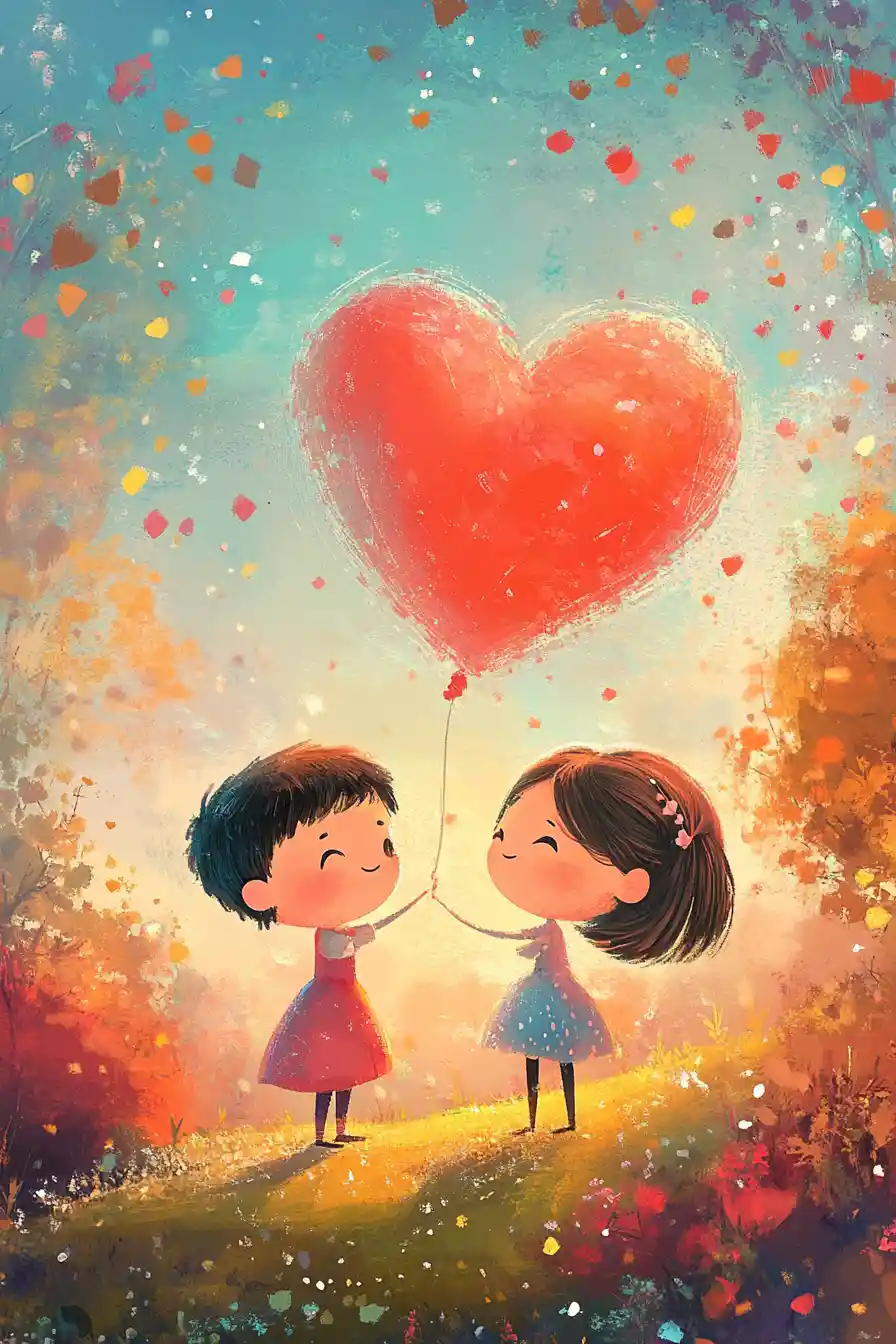 Whimsical anime girl in bright pastel storybook illustration