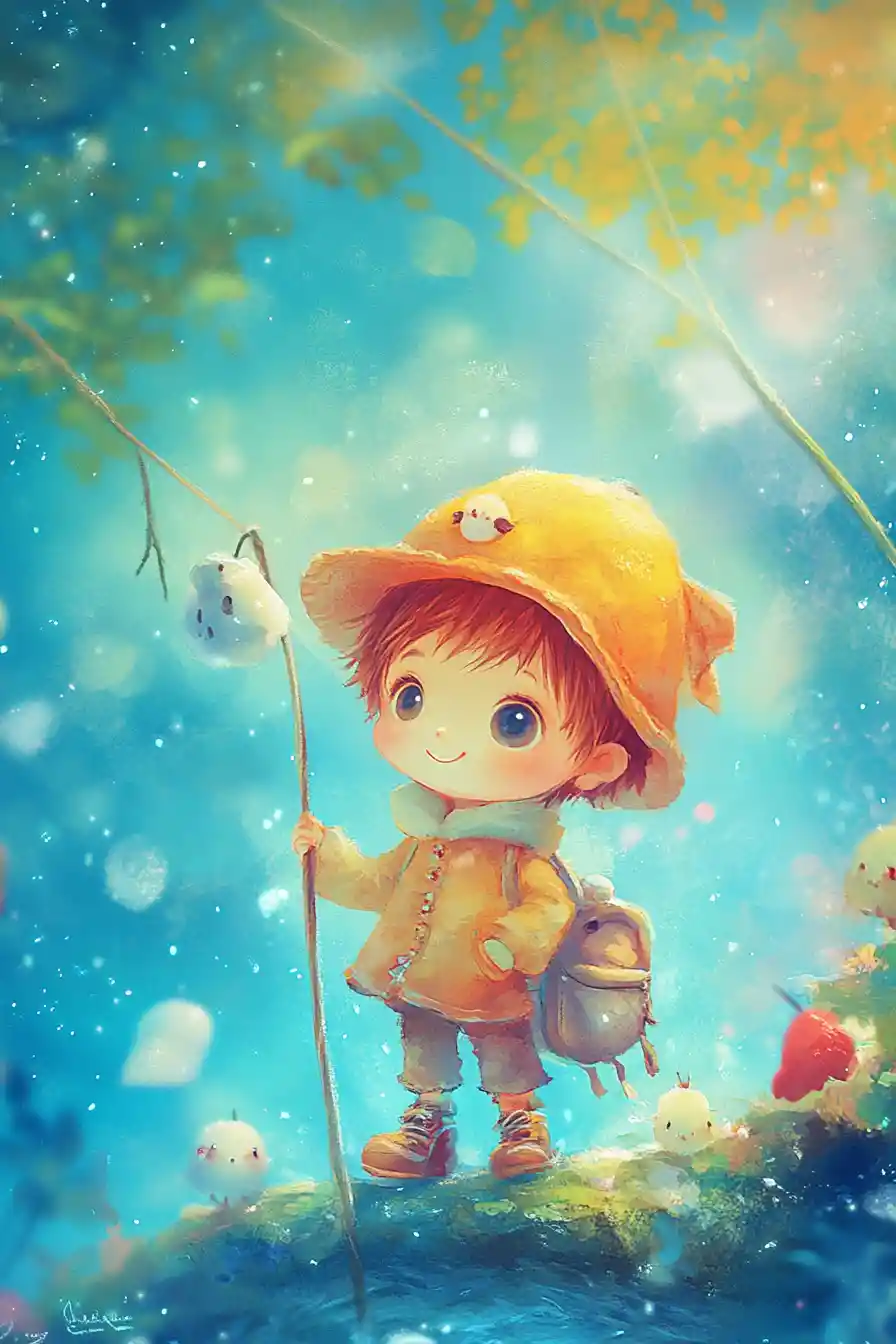Whimsical anime girl illustration in bright pastel colors