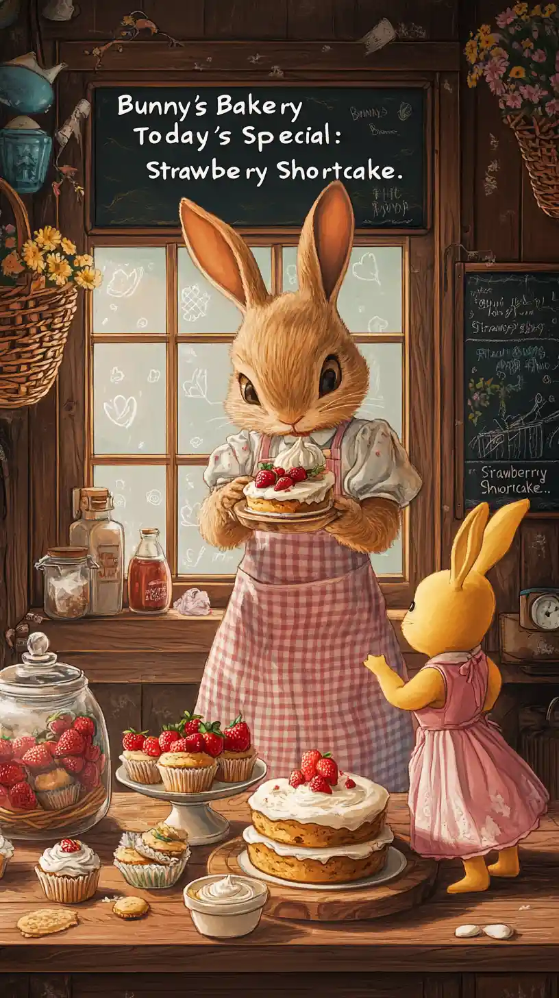 Cozy Bunny Bakery With Strawberry Shortcake And Cute Animal Chefs