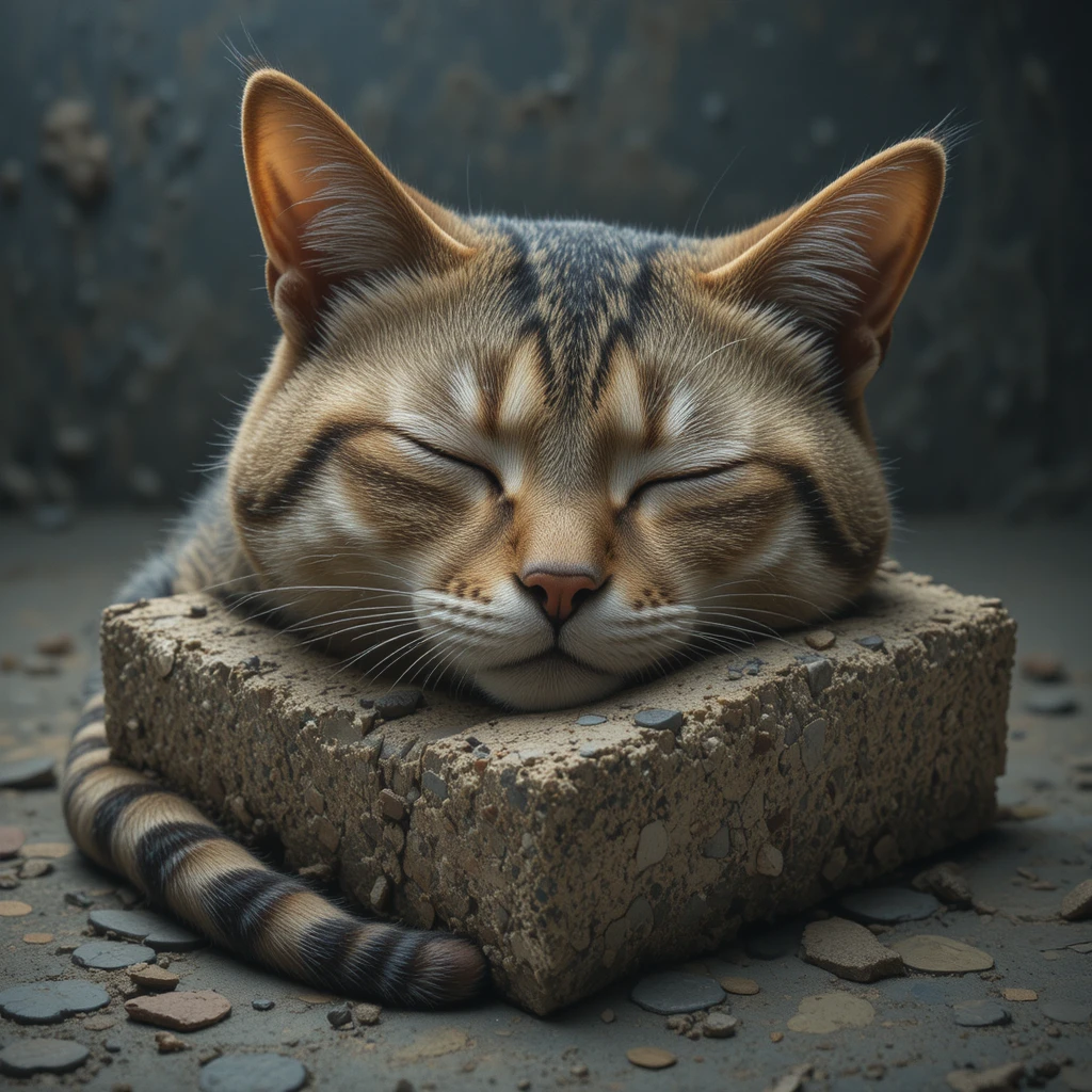 Surreal square cat resting in a deep peaceful sleep
