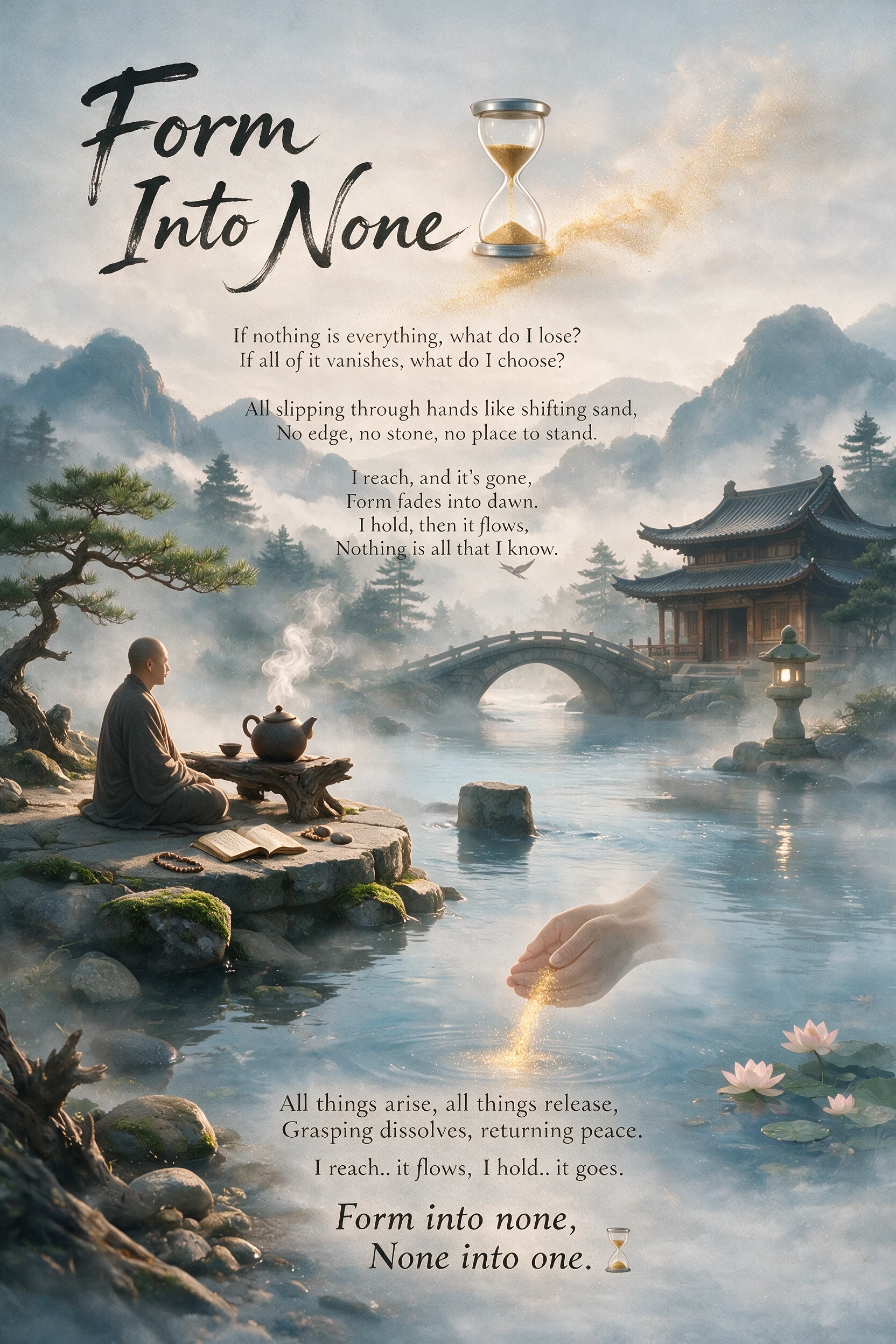 Minimal zen typography with bold poetic meditation text