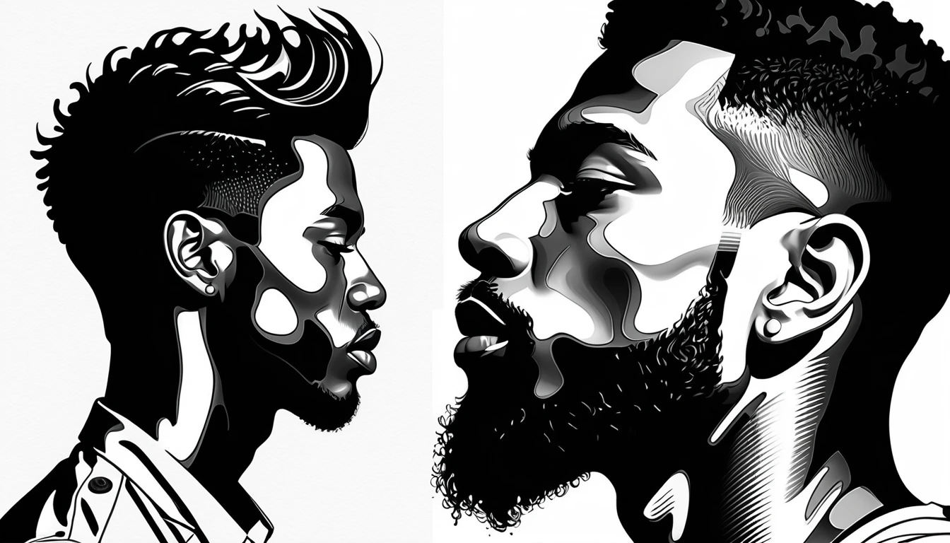 Monochrome profile portrait of a peaceful young black man