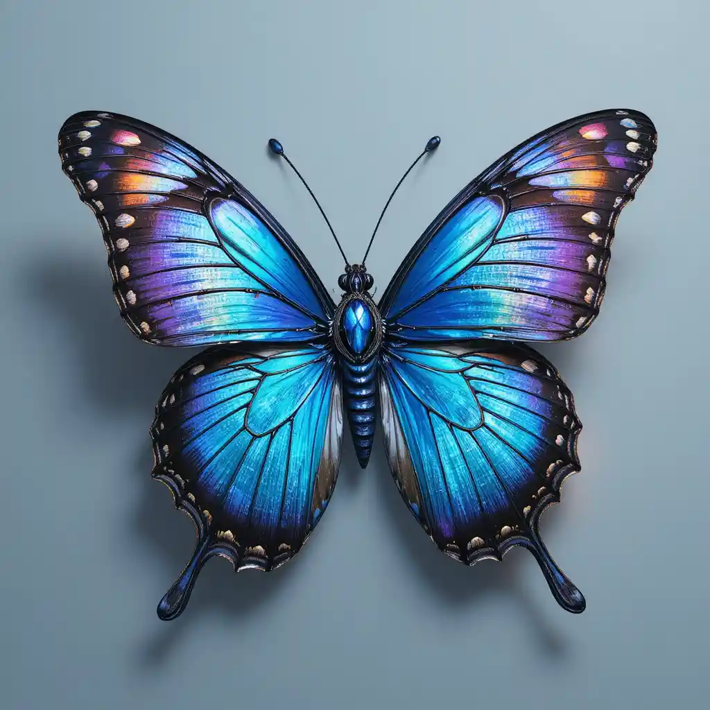 Vibrant digital butterfly with iridescent technicolor wings