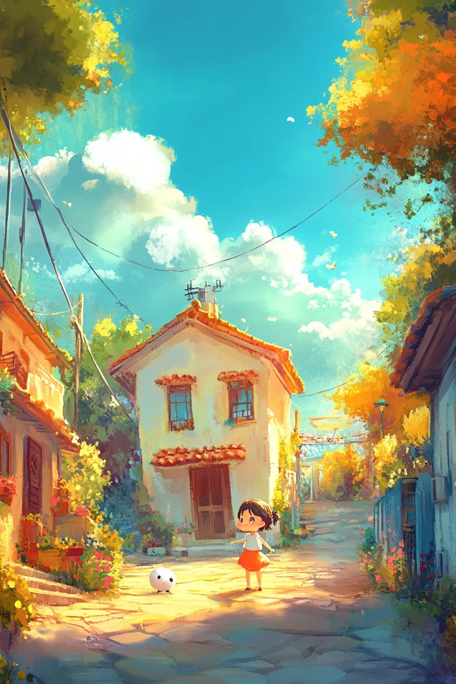 Whimsical anime illustration of a cute happy character