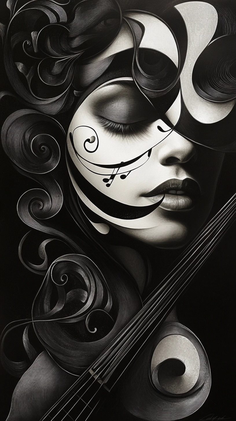 Surreal portrait shaped from violins pianos and brass instruments