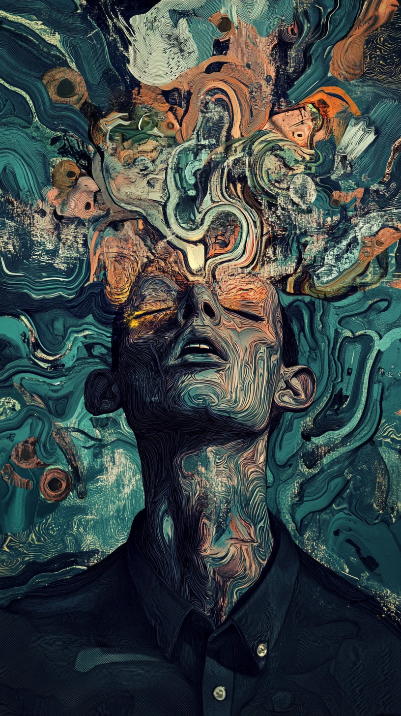 Man standing with five fingers raised in an intense moment