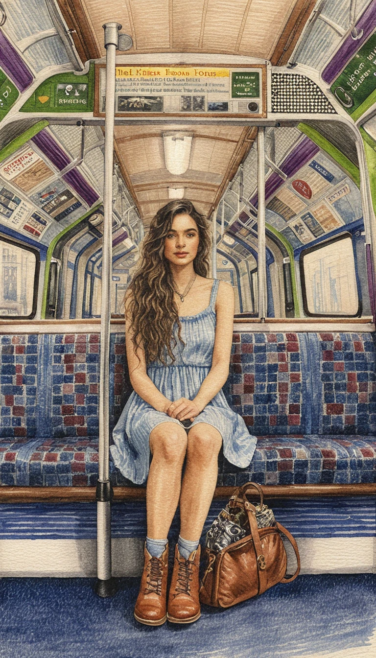 Young woman on London Underground seat facing the viewer