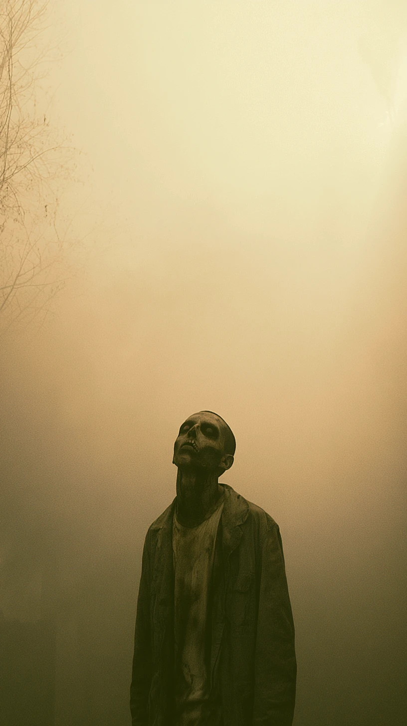 Zombies move through thick midnight fog in a dark street
