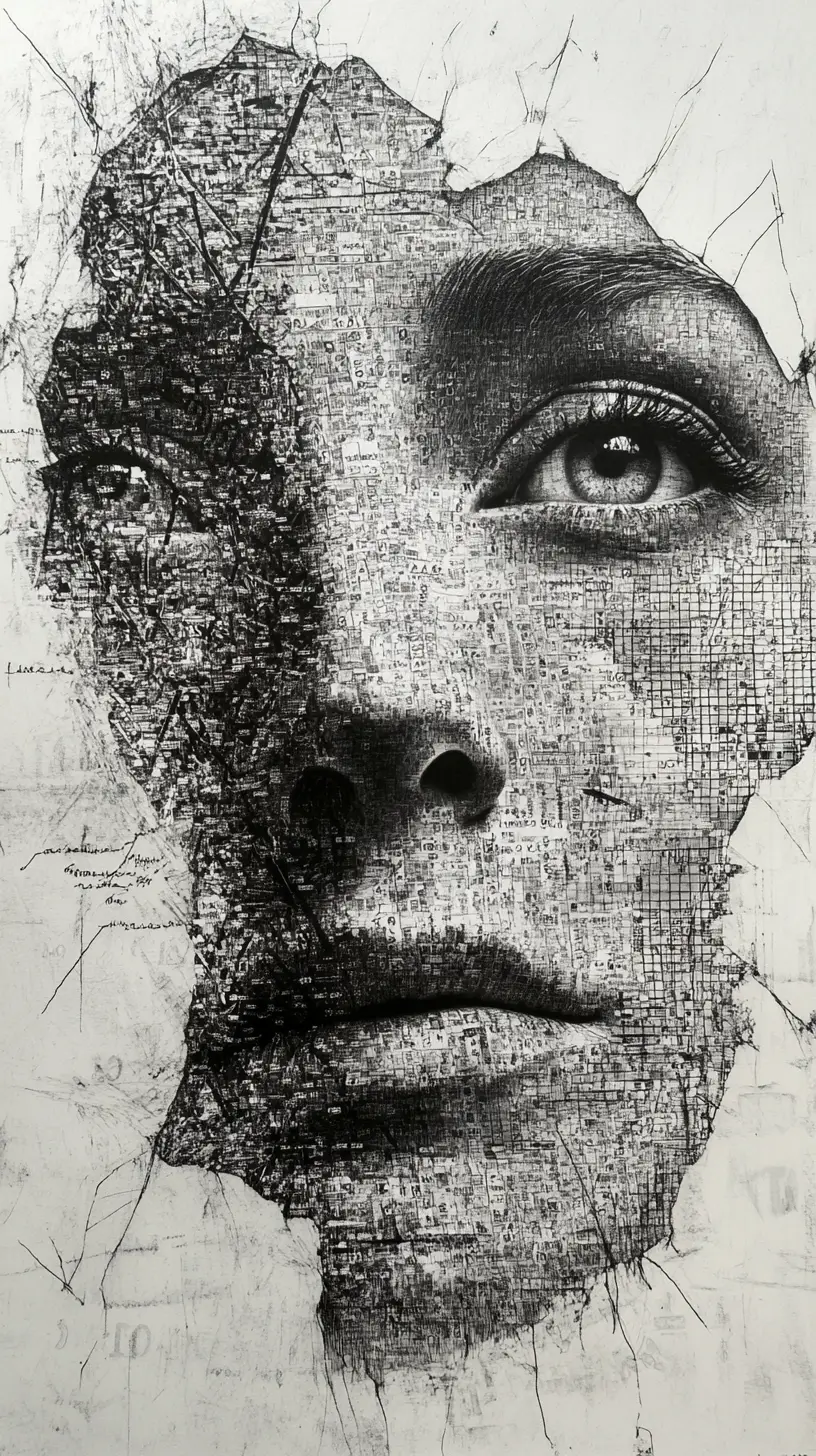 Human face emerging from chaotic data and symbols