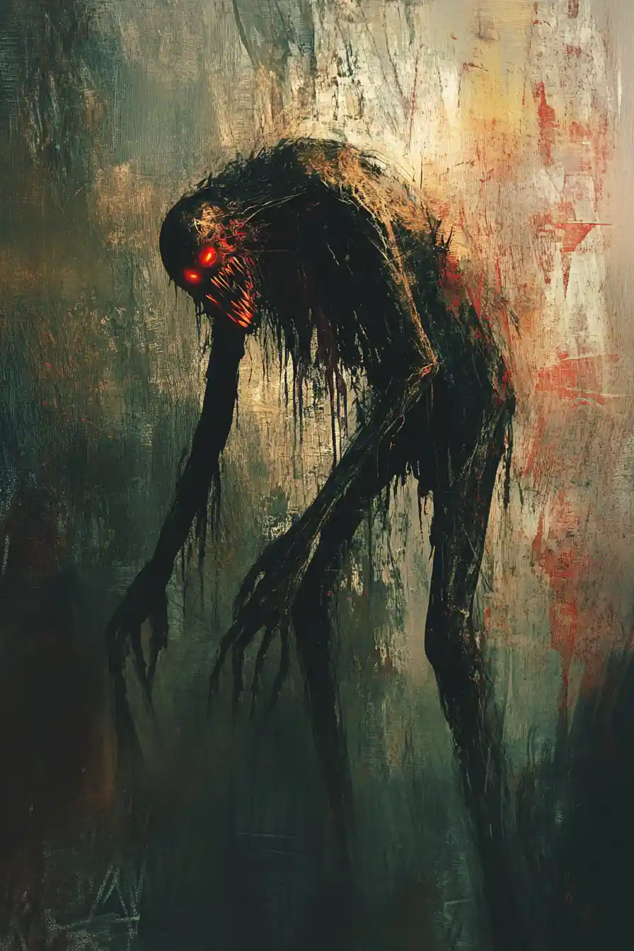 Surreal female demon in dark horror cinematic lighting
