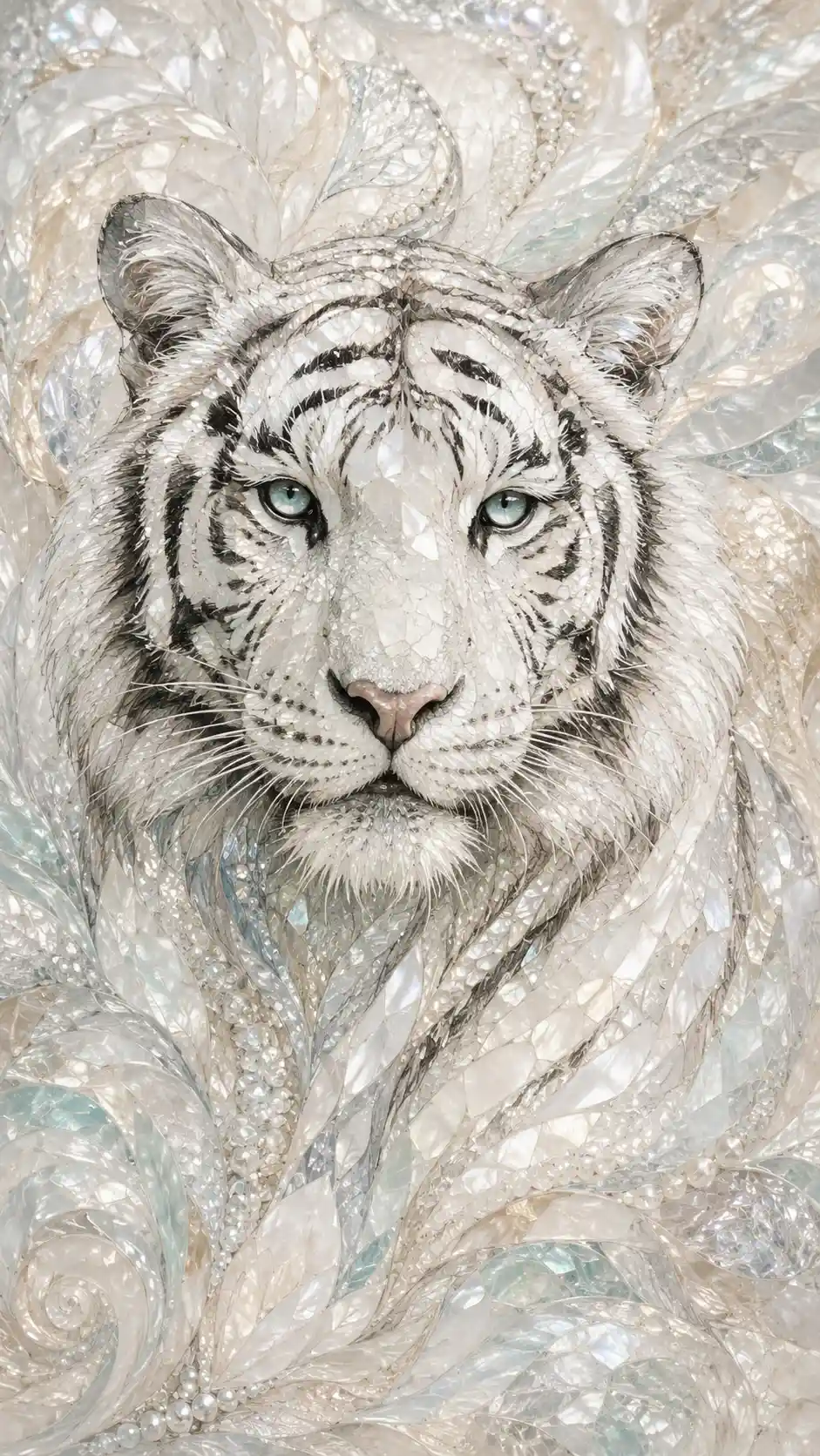 Graceful tiger with flowing abstract mosaic background