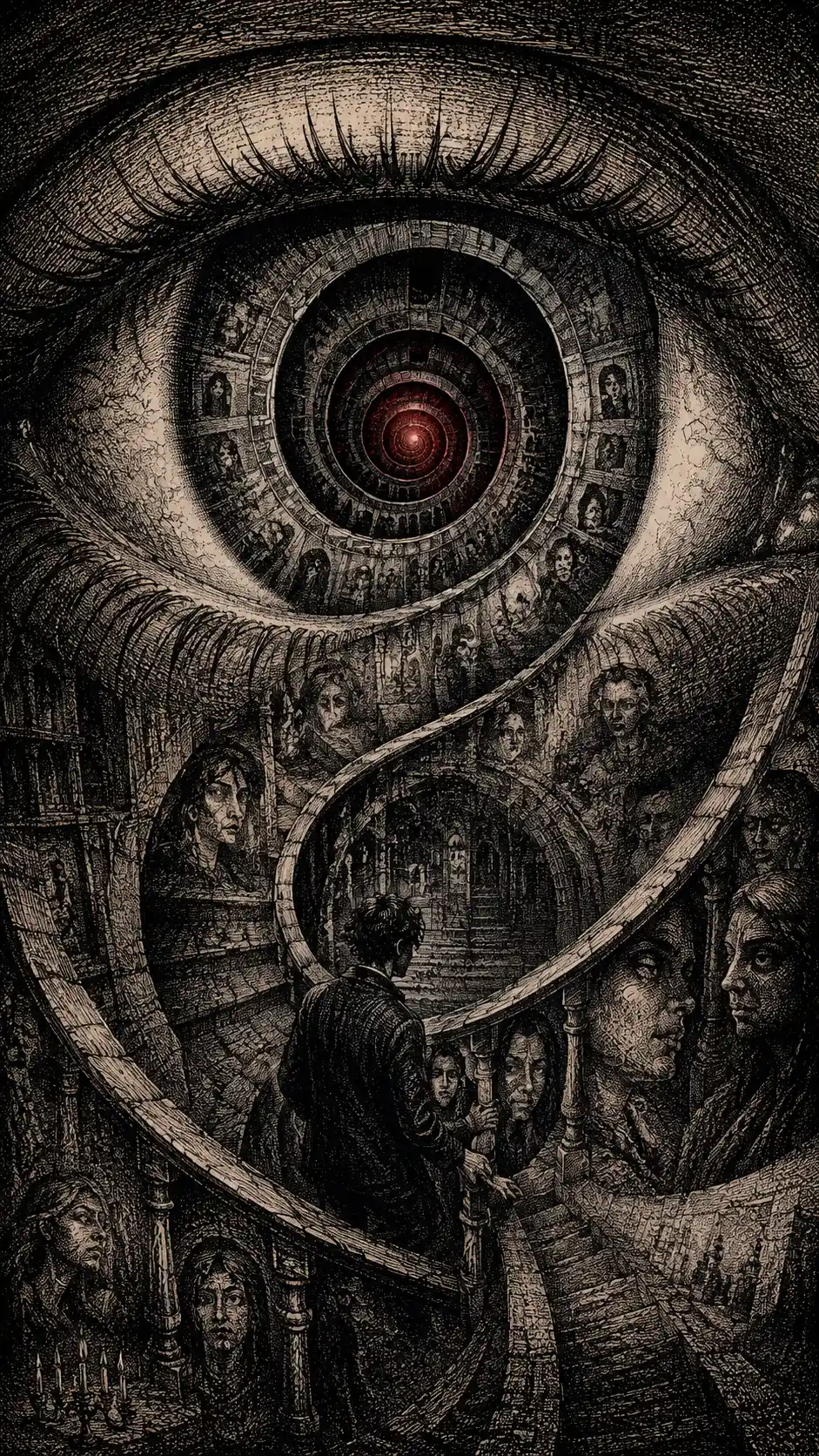 Eye Transforming Into Endless Spiral Staircase Of Memory