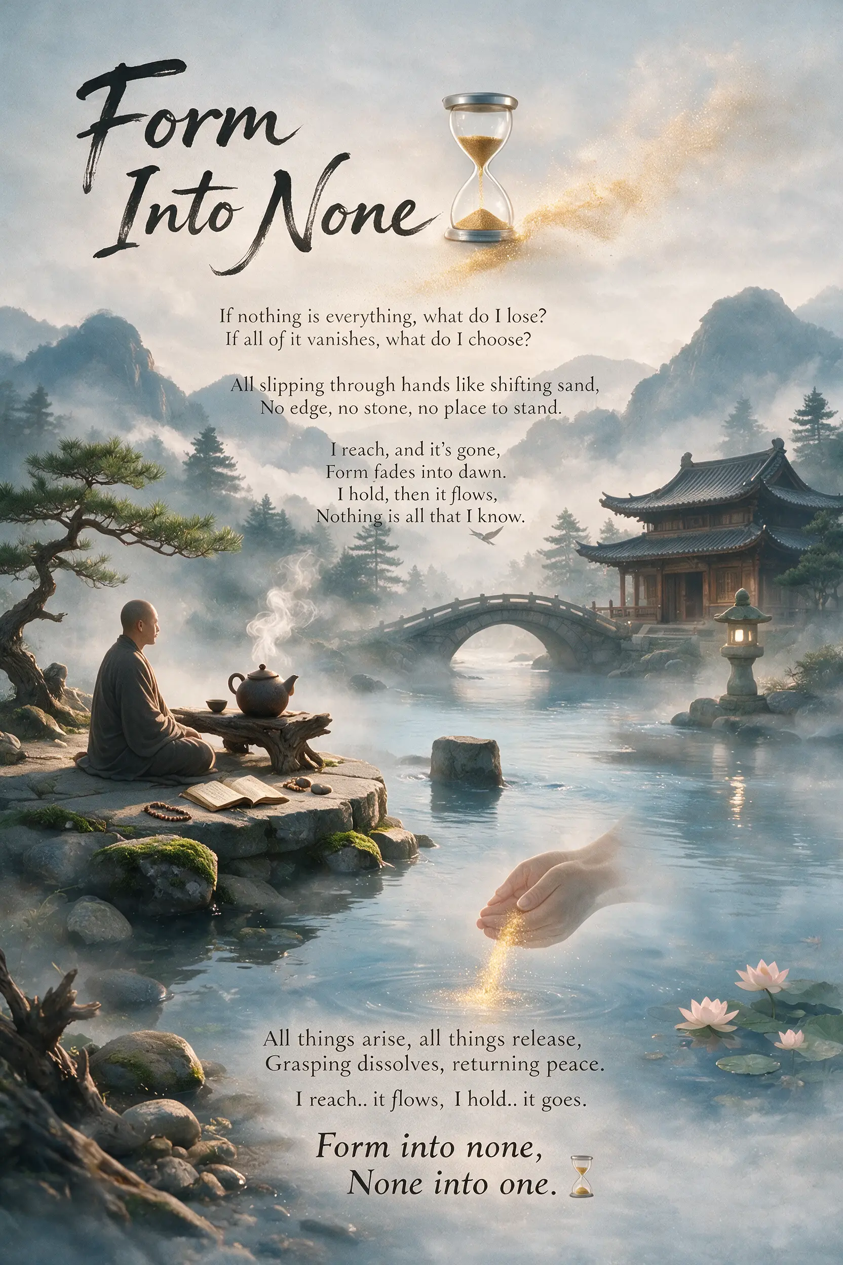 Minimal zen typography with bold poetic meditation text