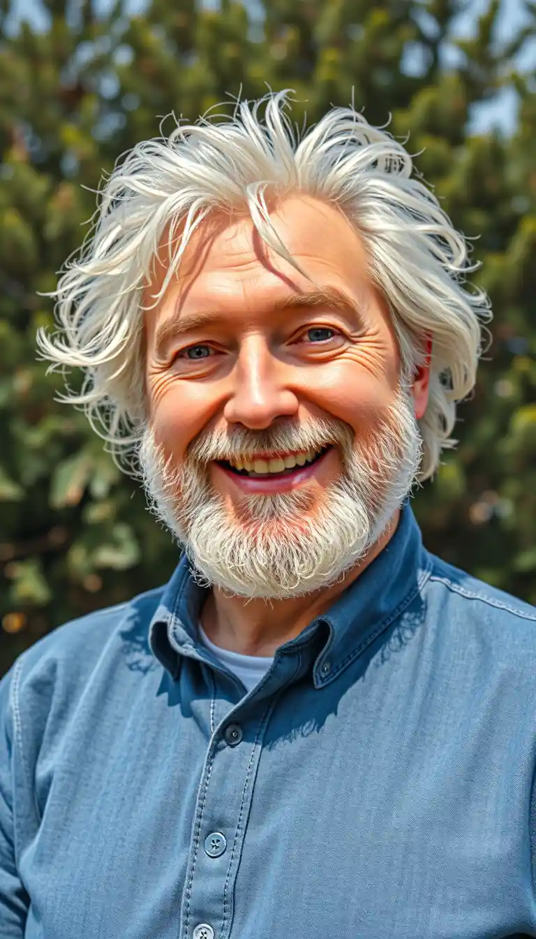 Smiling older man with white beard in outdoor portrait