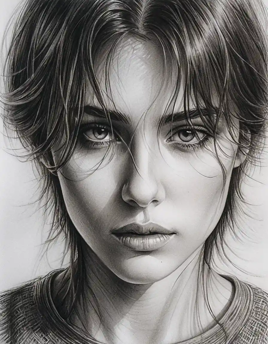 Melancholic pencil portrait with dramatic chiaroscuro shadows