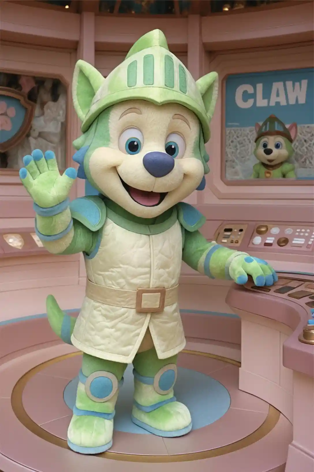 Photo portrait of a single mascot character in camera view