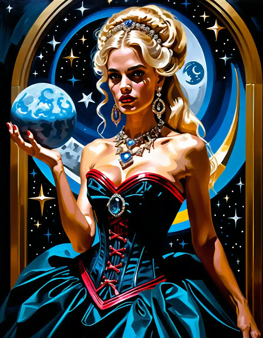 Elegant fantasy woman in celestial evening gown