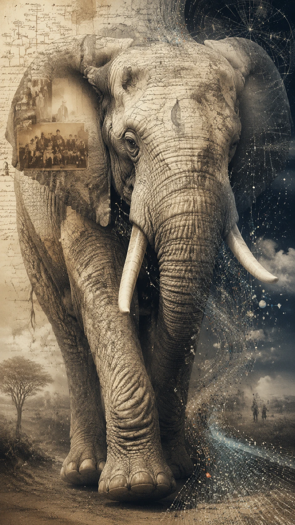 Ancient Elephant Walking Through A Vast Abstract Space