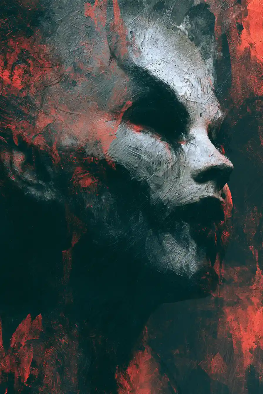 Surreal female demon in dark horror cinematic lighting