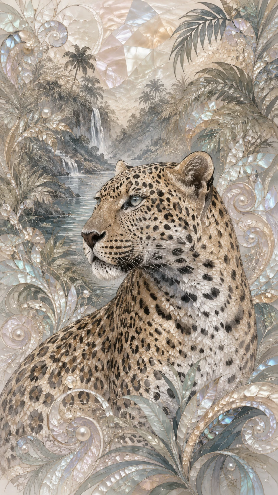 Leopard emerging from lush jungle in fantasy illustration