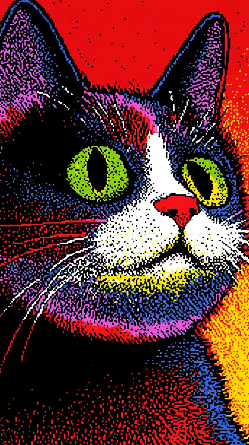 Color block cat portrait on bold yellow graphic background