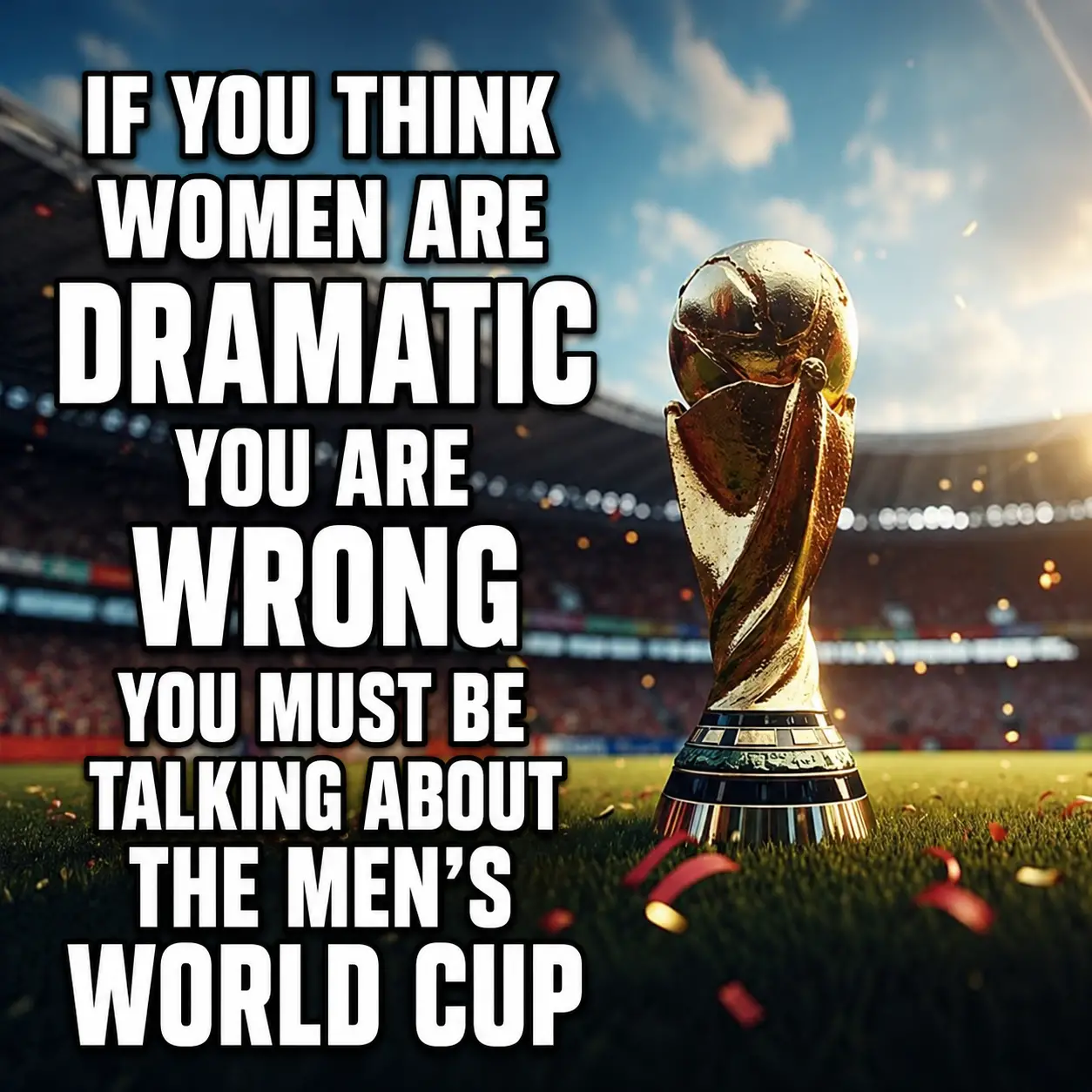 Bold white quote about women and the mens world cup