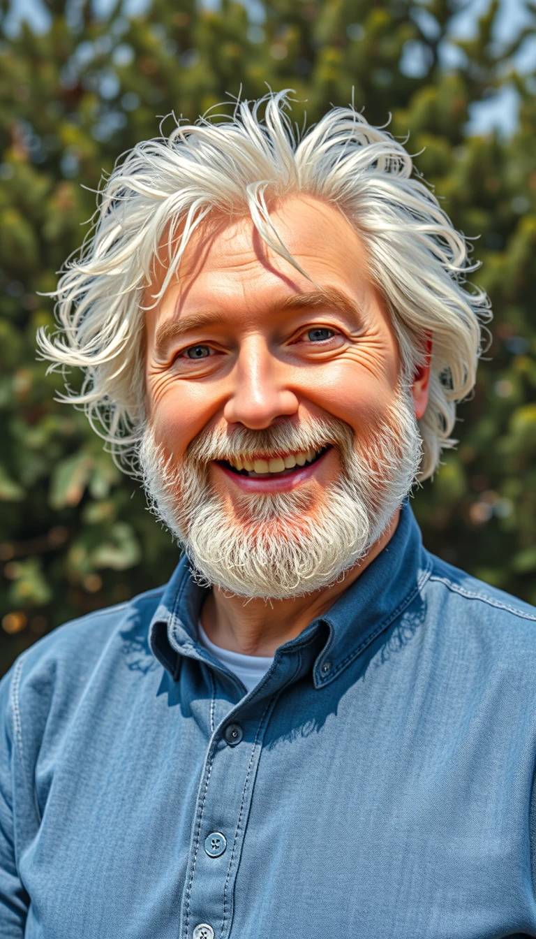 Smiling older man with white beard in outdoor portrait