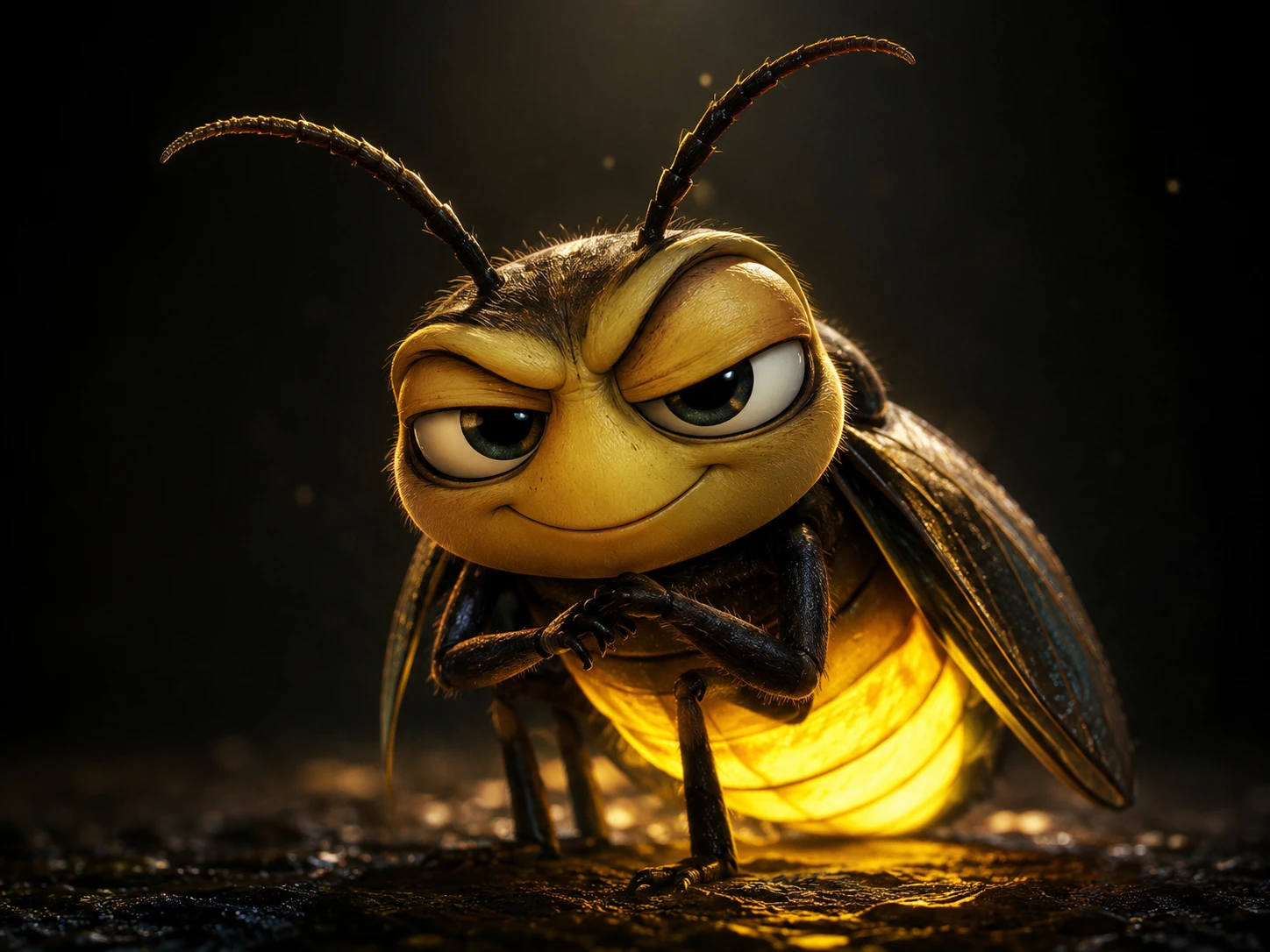 Mischievous Firefly Character Under Dramatic Spotlight