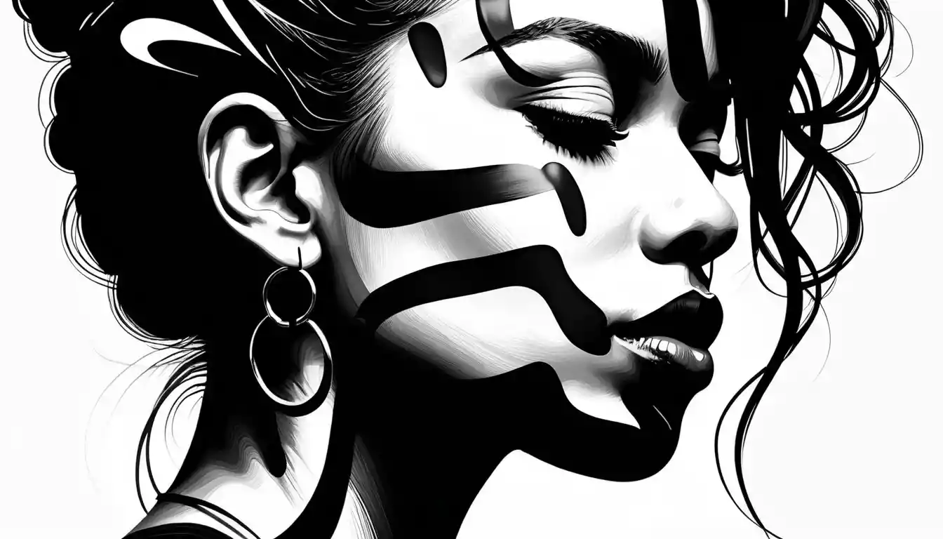 Monochrome profile portrait of a serene young black woman