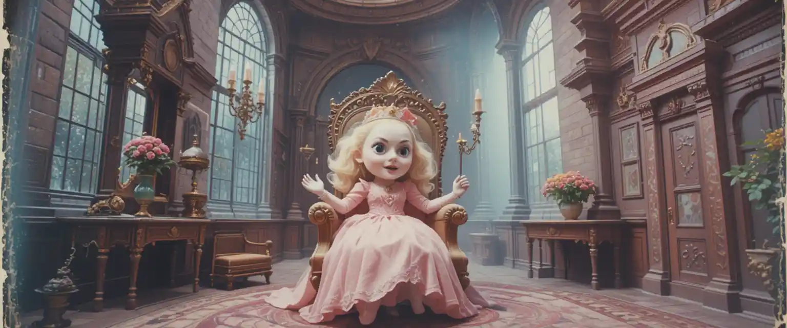 Princess mascot sitting in a grand fantasy apple castle
