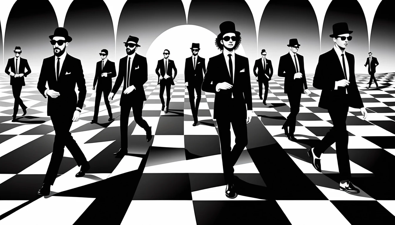 Surreal Ska Band In A Vertical Checkerboard Fantasy