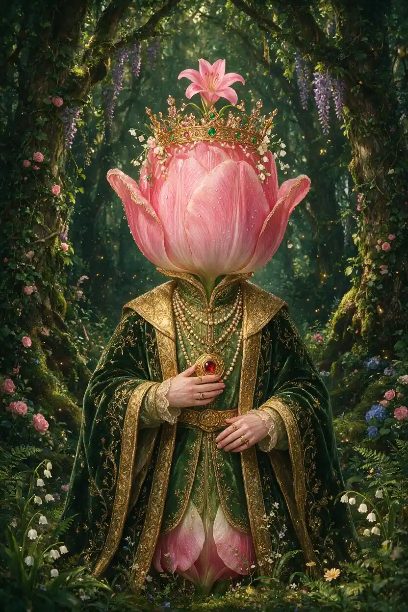 Renaissance style portrait of a noble humanoid tulip