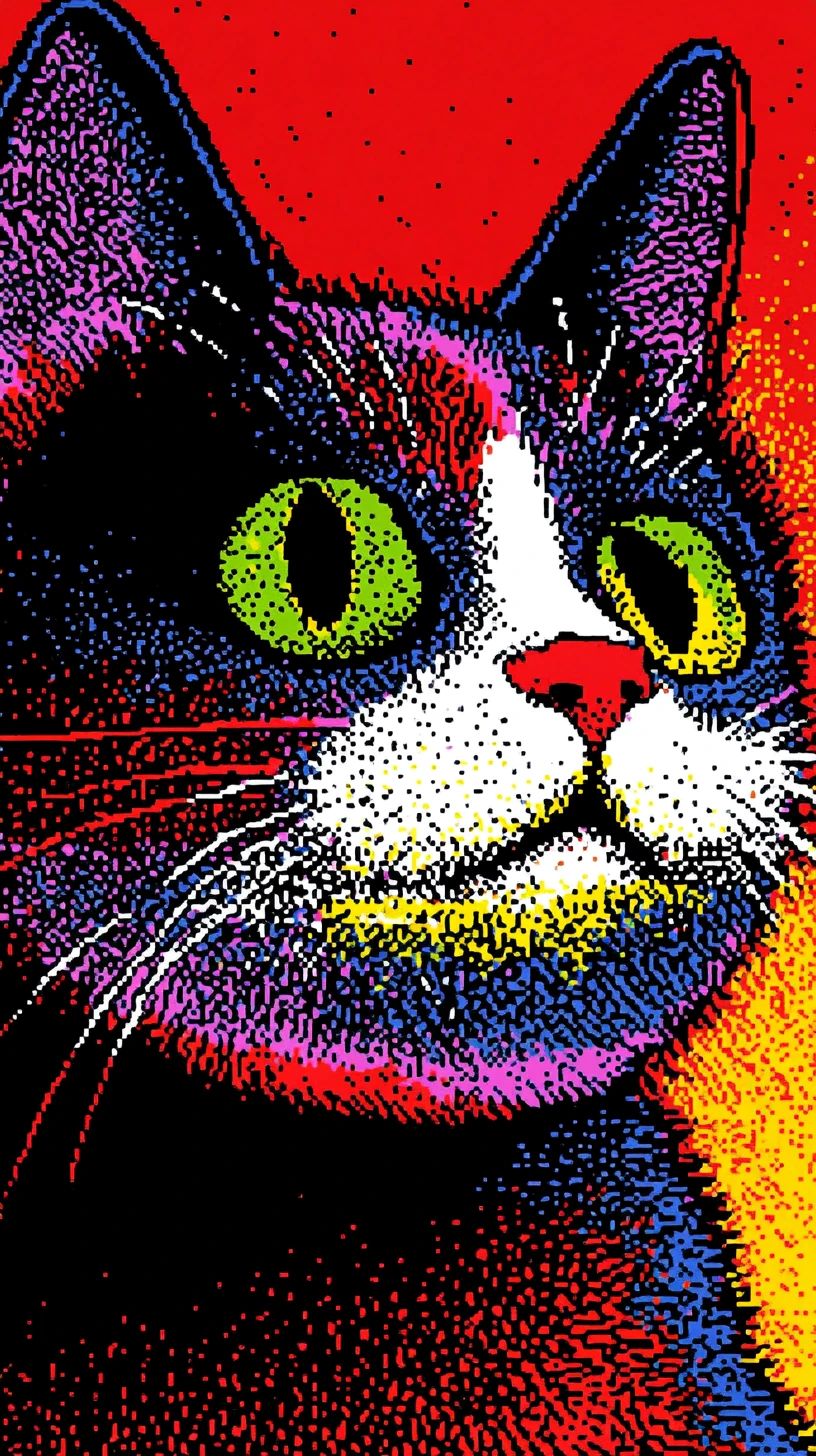 Color block cat portrait on bold yellow graphic background
