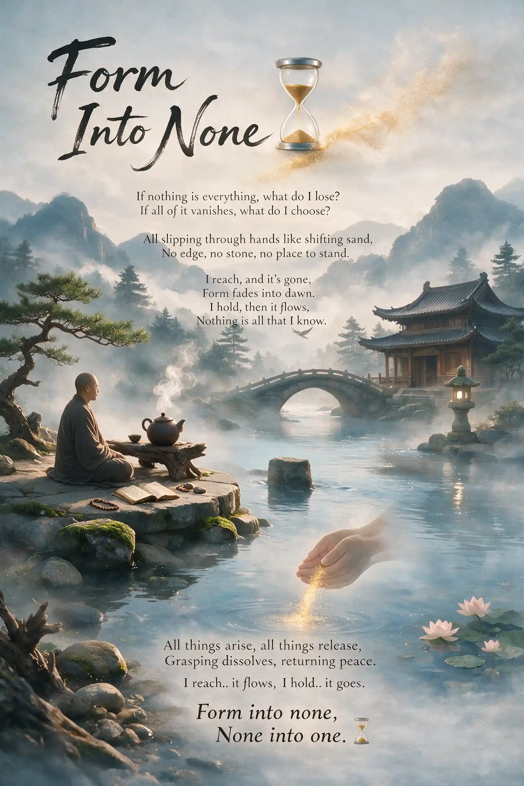 Minimal zen typography with bold poetic meditation text