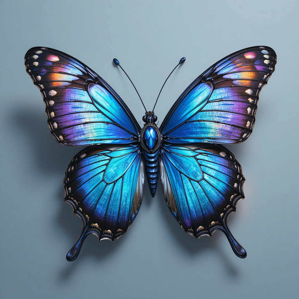 Vibrant digital butterfly with iridescent technicolor wings