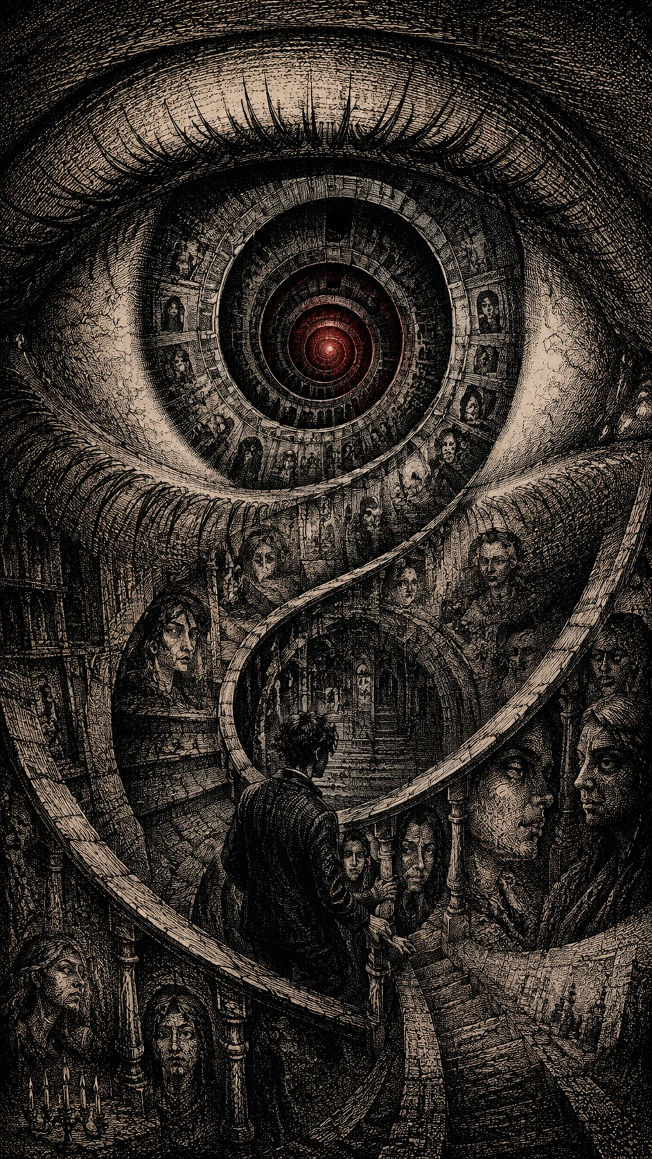 Eye Transforming Into Endless Spiral Staircase Of Memory