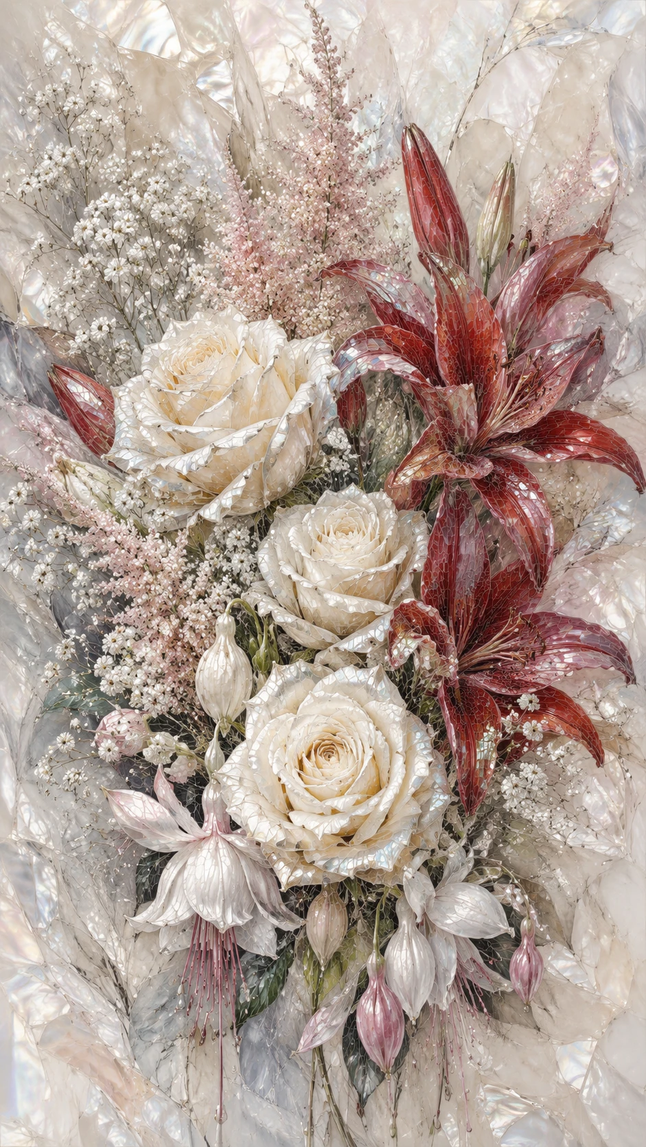 Elegant white and red flower bouquet digital illustration