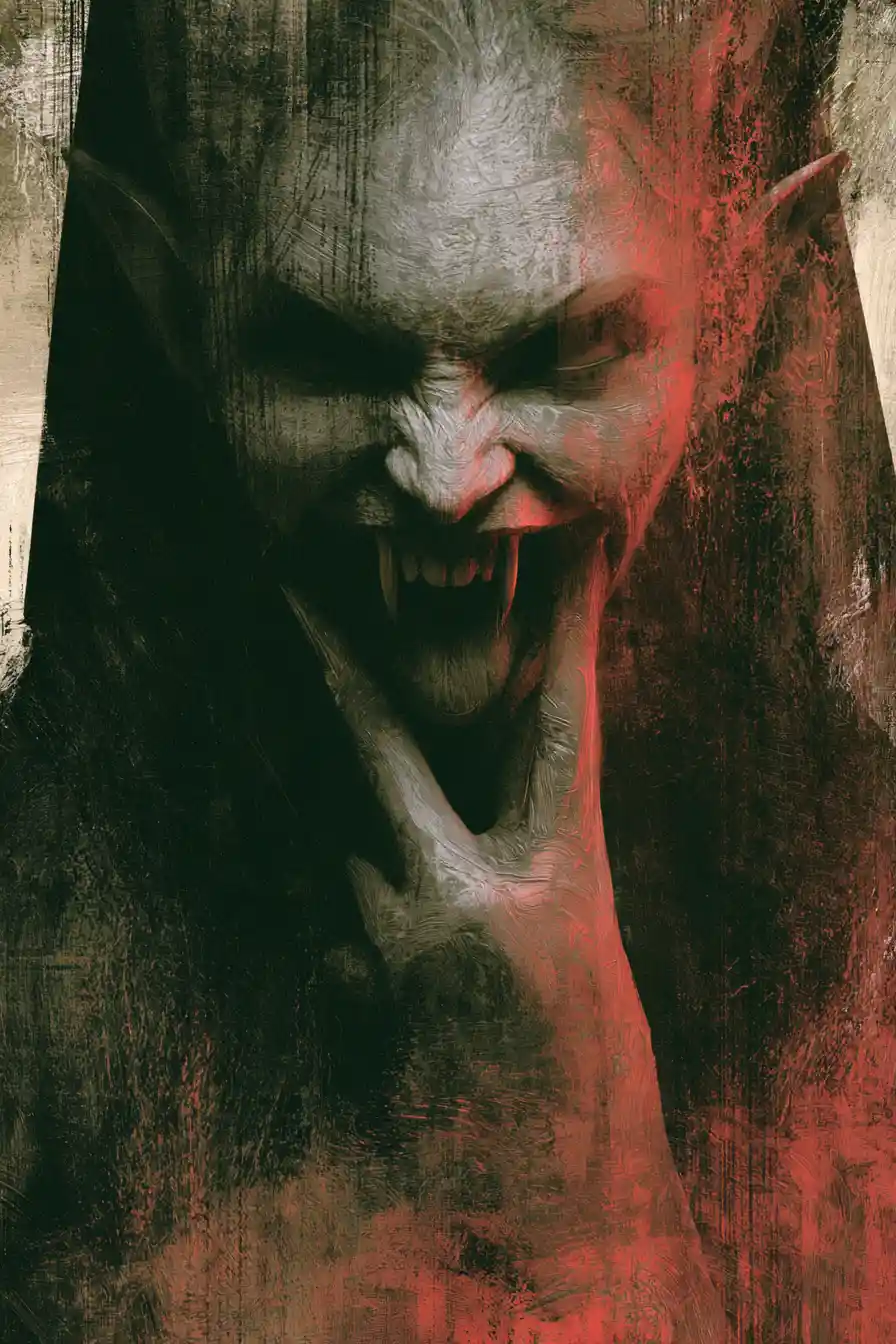 Surreal full body demon woman in dark horror style