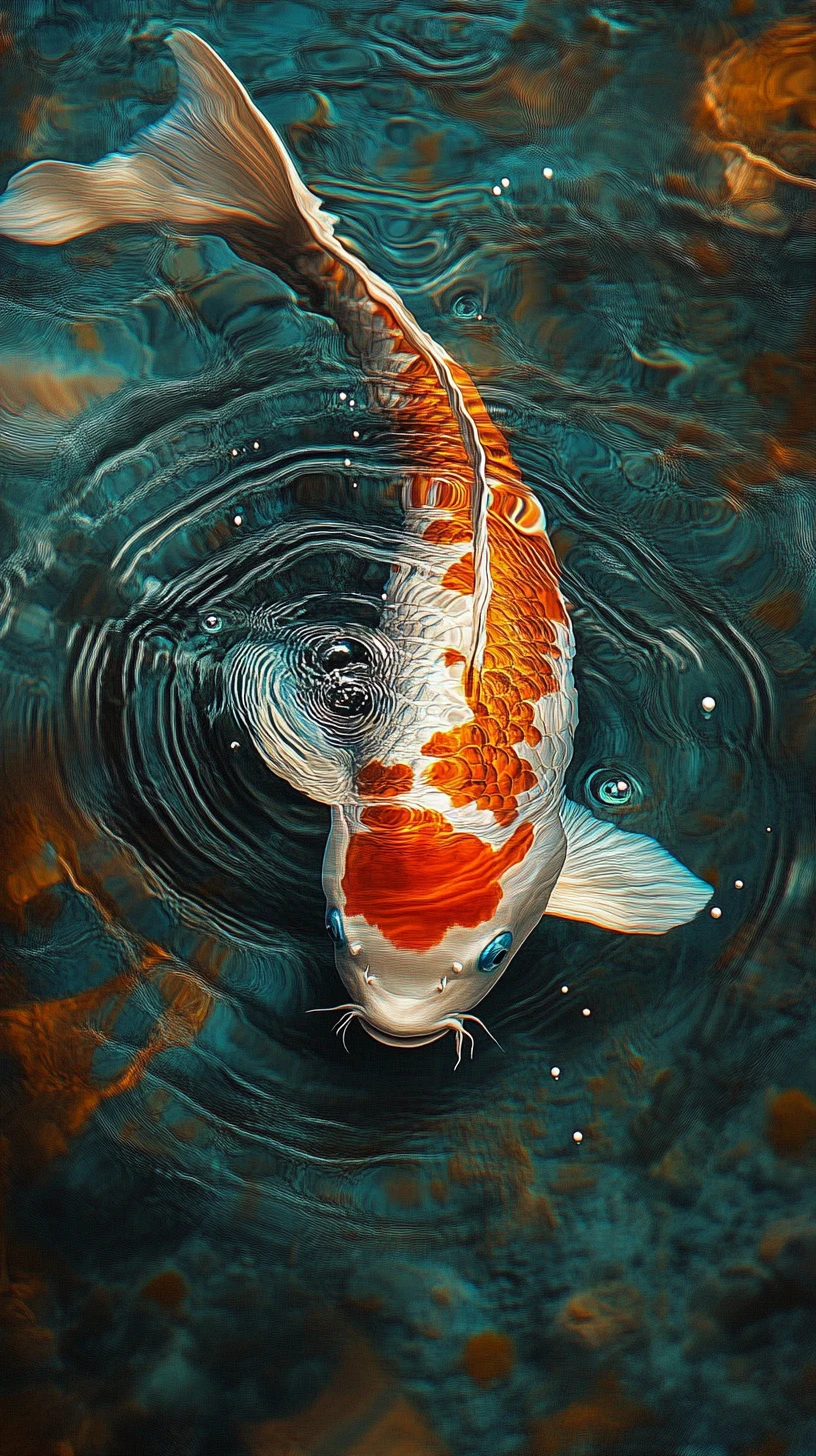 Elegant koi fish gliding through concentric ripples and patterns