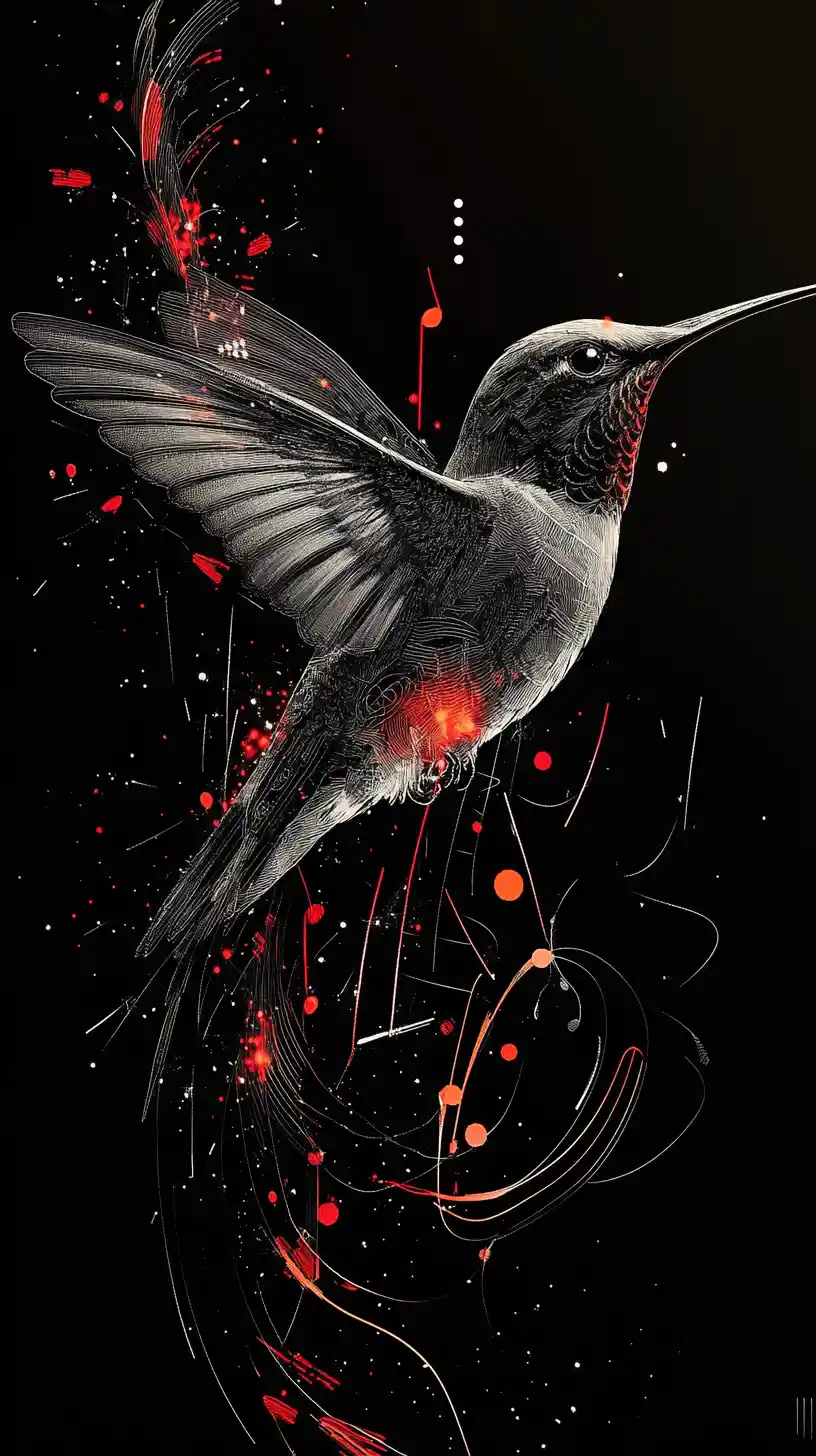 Hummingbird In Flight Transforming Into Musical And Data Waves