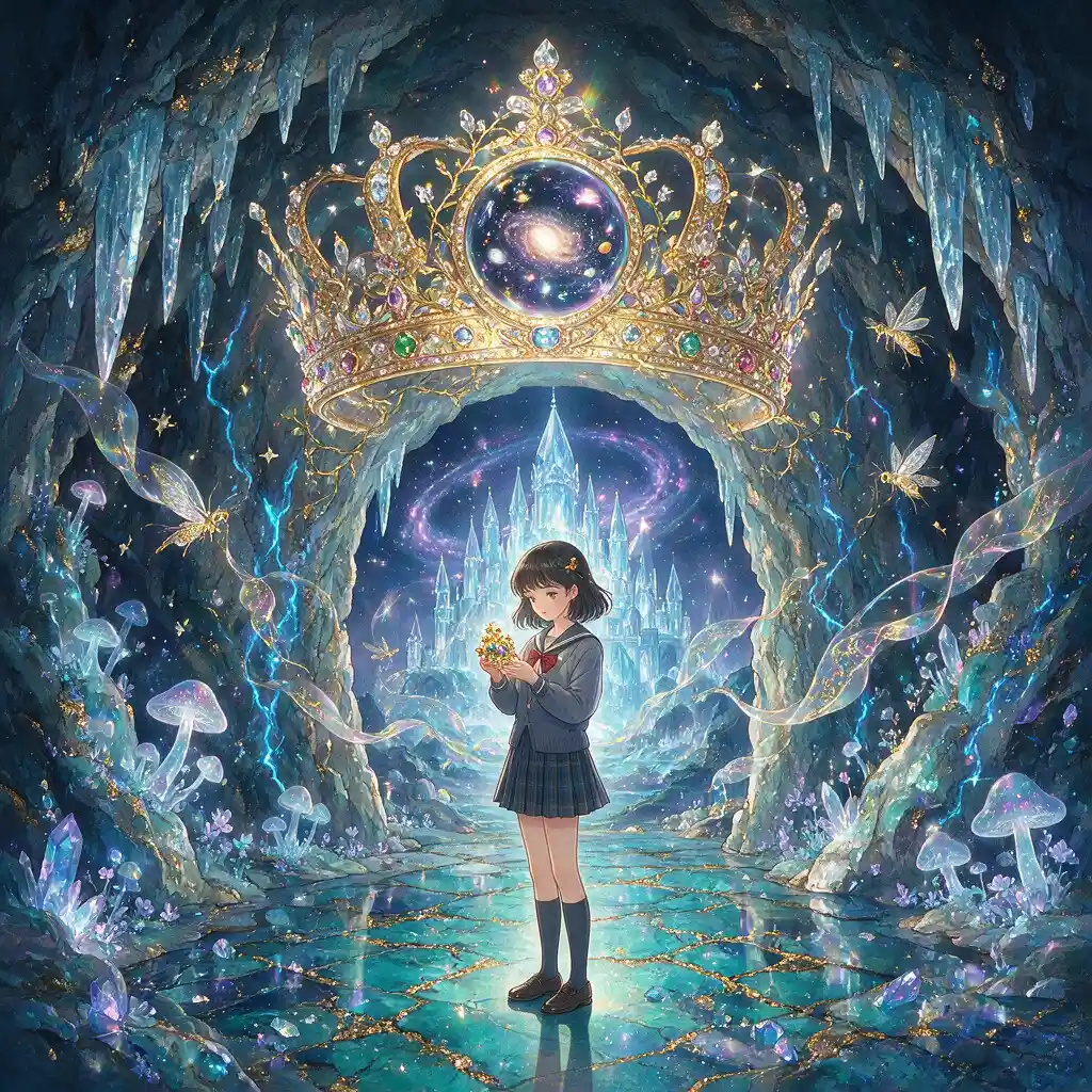 Mysterious anime schoolgirl in a surreal fantasy world