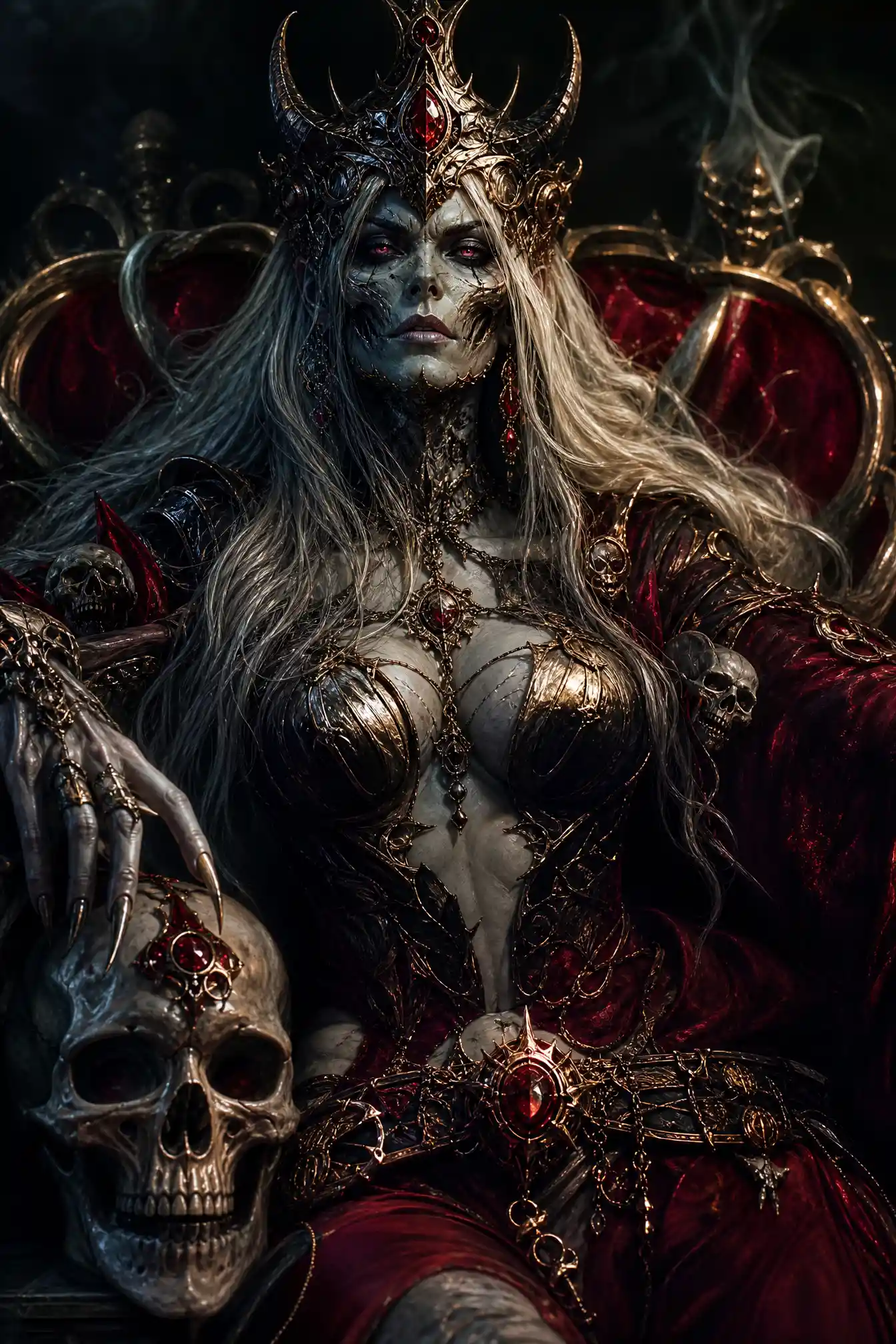 Demonic lich queen rendered as epic fantasy digital painting
